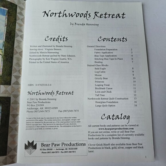 Northwoods Retreat Quilt Pattern Book By Brenda Henning Bear Paw Productions 200 - Picture 4 of 14